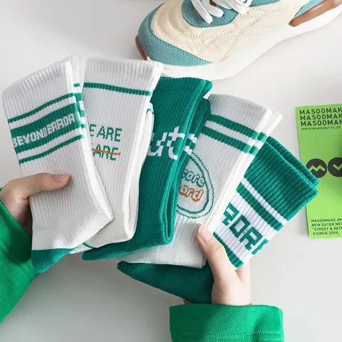Calze Sportive Crew Unisex Cotone A Righe Stampa Lettera Casual Atletico Calze Lunghe