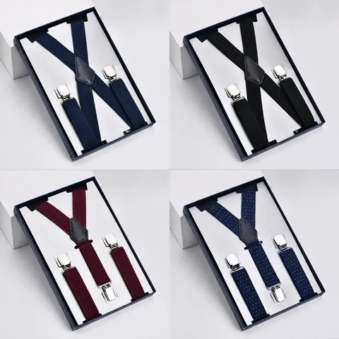Bretelles Élastiques pour Femmes Style Britannique Forme X-Y Clips Métalliques Solides Réglables Couleur Unie Pois Bretelles Boîte Cadeau