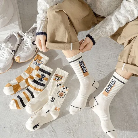 Calze Sportive a Metà Polpaccio in Cotone Casual per Uomo e Donna Lettere Smiley Cuore Quadri Righe