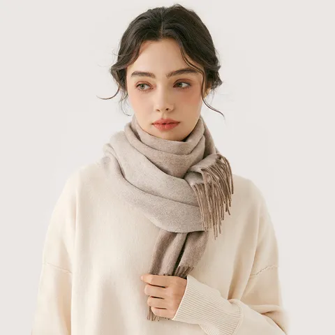 Women Winter Warm Wool Scarf Classic Plaid Double Sided Two Tone Fringe Tassel Scarf Fashion Neck Wear