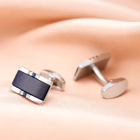 Boutons de Manchette Français pour Hommes en Laiton Grès Bleu Étoilé Costume d'Affaires Boutons de Manchette Bijoux de Fête de Mariage