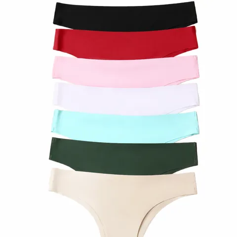 Women's Low Waist Seamless Ice Silk Thong Sexy V-Shape Breathable Solid Color Panties Underwear Apparel