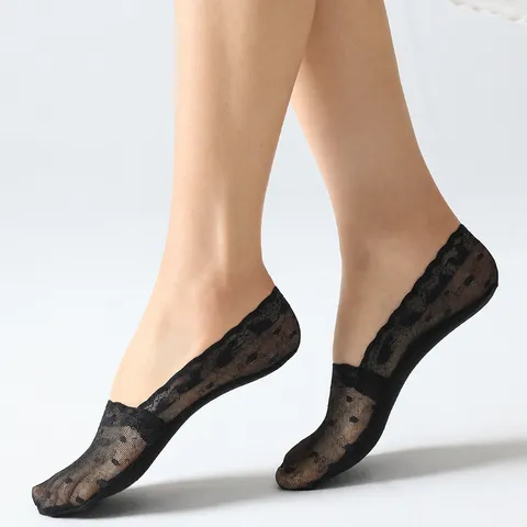 Calze Corte in Pizzo con Bocca Bassa Traspirante a Rete Sottile Estiva da Donna Fondo in Cotone Antiscivolo