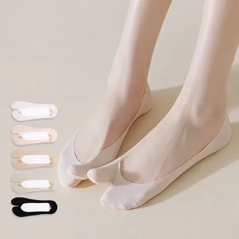 Calze Invisibili in Seta Ghiaccio a Due Dita da Donna Bocca Bassa Antiscivolo Calzini Fantasmini Calzature Estive