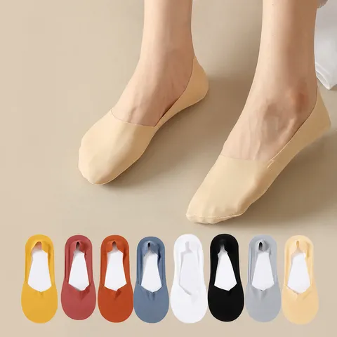 Damen Sommer Dünne Unsichtbare Eisseide Bootssocken Rutschfeste Atmungsaktive Baumwollboden Kurze Socken