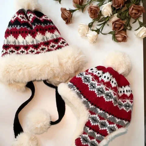 Donne Inverno Ispessito Caldo Peluche Cappello Lavorato A Maglia Sciarpa Set Carino Orso Orecchio Pom Pom Berretto Cappello Antivento Freddo