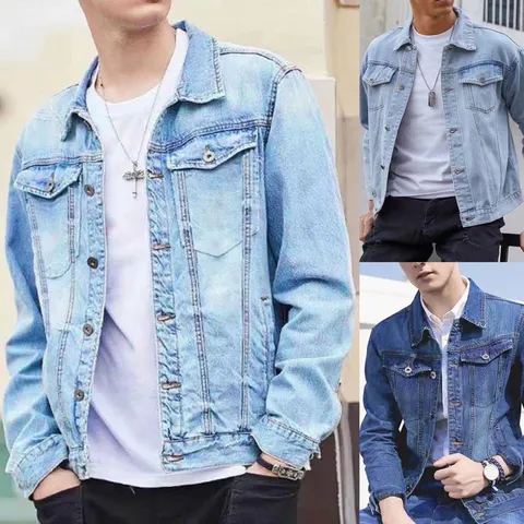 Men's Casual Denim Jacket Long Sleeve Lapel Button Down Cardigan Regular Fit Solid Color Cotton Outerwear For Daily Wear