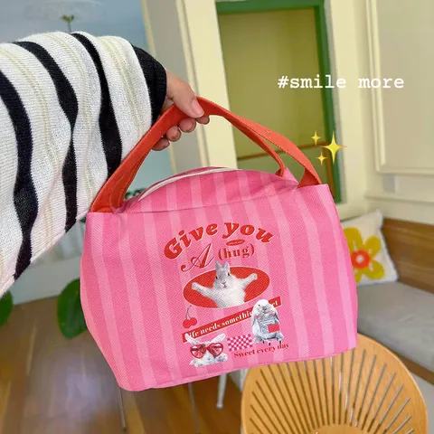 Japanischer Stil Isolierte Lunchtasche Niedliche Cartoon Tier Plüsch Handtasche Große Kapazität Tragbare Bento Tasche Für Damen Büro Picknick