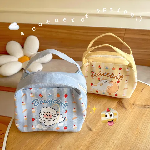 Japanischer Stil Isolierte Lunchtasche Niedliche Cartoon Tier Plüsch Handtasche Große Kapazität Tragbare Bento Tasche Für Damen Büro Picknick