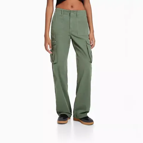 Damen Casual Hohe Taille Gerade Cargo Hosen Loose Fit Multi-Taschen Streetwear Y2K Trendige Lange Hosen