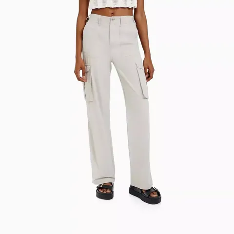 Damen Casual Hohe Taille Gerade Cargo Hosen Loose Fit Multi-Taschen Streetwear Y2K Trendige Lange Hosen