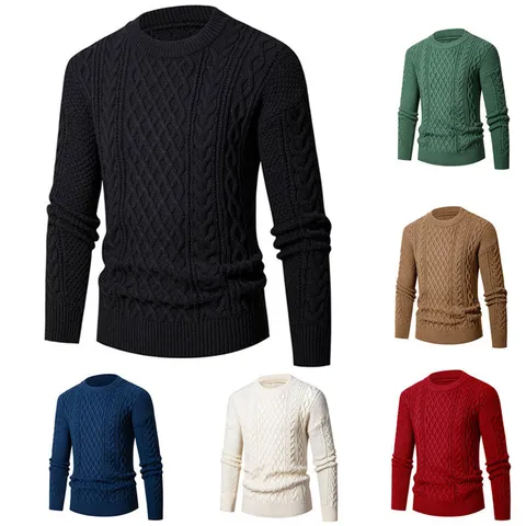 Ancndriko Casual Monoxromo Pullover me Strogyli Laimokopsi kai Makri Maniki apo Polyester Plekta