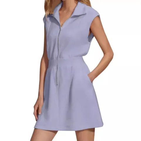 Women's Casual Solid Color Sleeveless Lapel Zipper Midi Dress Street Style