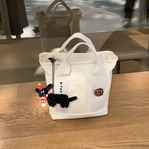 Embroidered Canvas Lunch Bag Cute Snack Pattern Handbag With Zipper Compartment For Women Students Casual Tote Bag