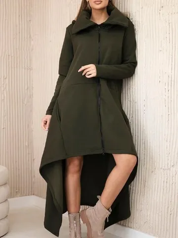 Gynaikeia Casual Makry Me Koukoula Sweatshirt Forema Monokhromo Fermouar Grammi A Tsepes Forema Makry Maniki Fthinopooro Himonas Endysi