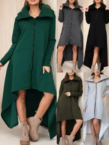Gynaikeia Casual Makry Me Koukoula Sweatshirt Forema Monokhromo Fermouar Grammi A Tsepes Forema Makry Maniki Fthinopooro Himonas Endysi