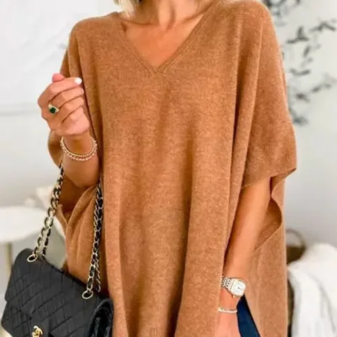 Dames V-Hals Losse Gebreide Trui Cape Casual Effen Kleur Mouwloze Pullover Winter Top Mode Kleding