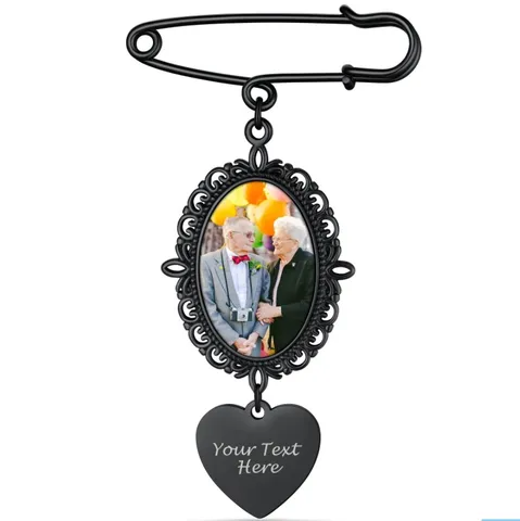 Vintage Legering Zwarte Fotolijst Brooch Ovale Schaal Boeket Bedel Veiligheidsspeld Herdenking DIY Sieraden Cadeau Voor Bruiloft