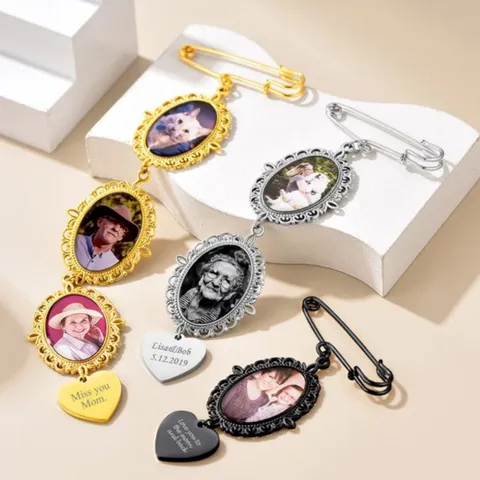 Vintage Legering Zwarte Fotolijst Brooch Ovale Schaal Boeket Bedel Veiligheidsspeld Herdenking DIY Sieraden Cadeau Voor Bruiloft