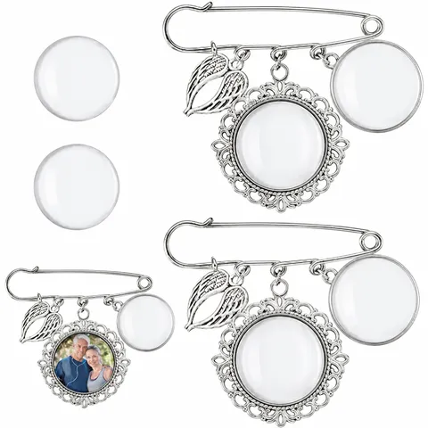 DIY Alloy Brooch Pin Blank Photo Frame Tray Time Gem Base Wedding Bouquet Memorial Jewelry Making Accessories