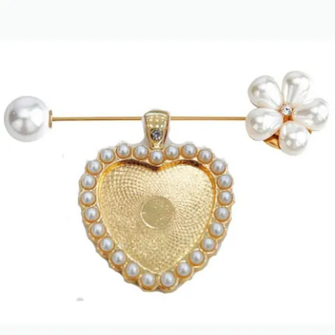 Fashion Alloy Artificial Pearl Brooch Wedding Bouquet Photo Pendant Heart Brooch Pin Jewelry Gift