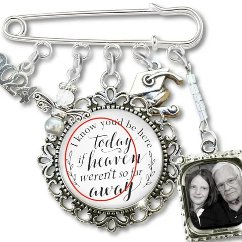 DIY Photo Pendant Brooch Memorial Bouquet Pin Alloy Rhinestone Wings Picture Frame Commemorative Jewelry Gift