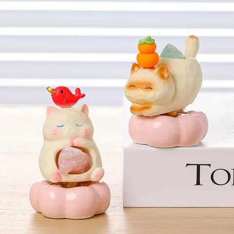 Lindo Gato de la Suerte de Dibujos Animados Figura de Resina Caja Sorpresa Grava de Cristal Adorno de Escritorio Regalo