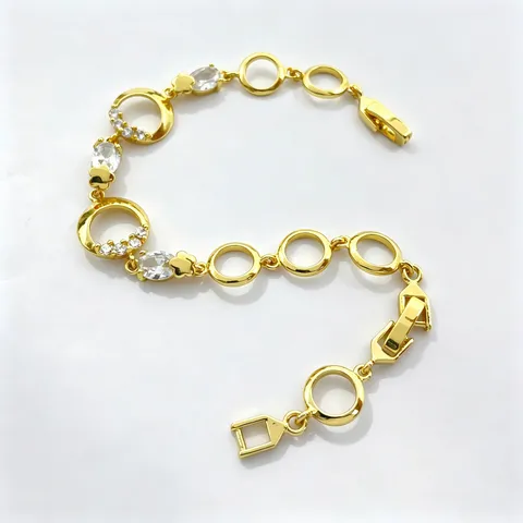 Bracciale in Zirconia a Catena Rotonda Geometrica Placcata Oro Stile Foresta Coreana Gioielli Regalo Braccialetto di Fascino della Moda Quotidiana dell'Intarsio Minimalista di Zirconia per le Donne