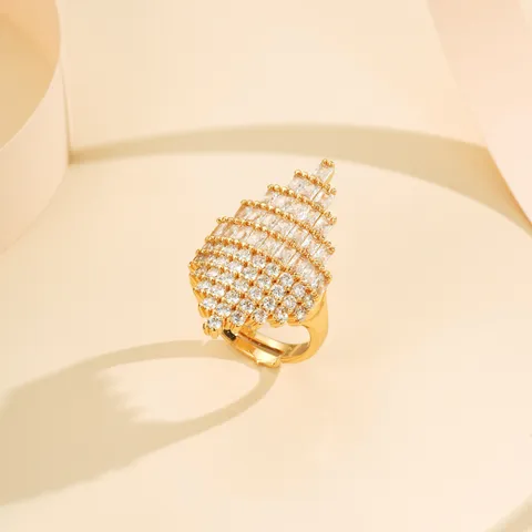 Anillo de Cobre con Circonia Cúbica y Polígono Geométrico Exagerado Anillo Ajustable de Hoja Multicapa Completamente Incrustado de Cristales para Joyería de Mujer Regalo