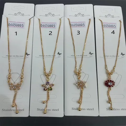 Gold Plated Copper Zirconia Butterfly Flower Heart Pendant Necklace Fashion Tassel Clavicle Chain Neck Jewelry For Women