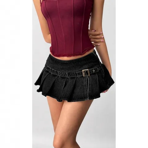 Women's Casual Low Waist Denim Pleated Mini Skirt Sexy Y2K Streetwear Short Skirt Denim Skirts For Women