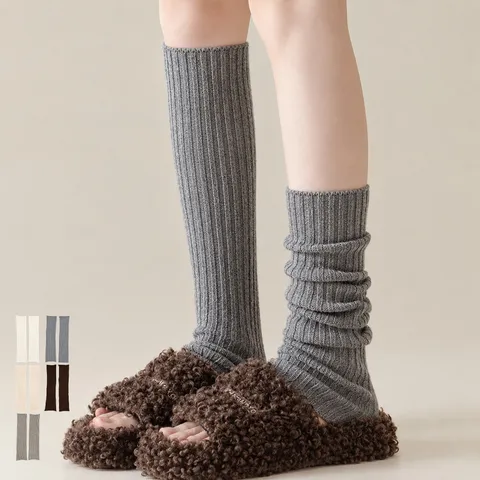 Women Wool Blend Ribbed Knit Leg Warmers Casual Solid Color Slouchy Long Socks Winter Thermal Warm Ballet Dance Leggings