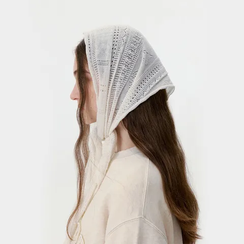 Bufanda Triangular de Encaje de Estilo Coreano Lana Tejida Hueca Cálida Bufanda de Invierno para Mujer Color Sólido Elegante Retro