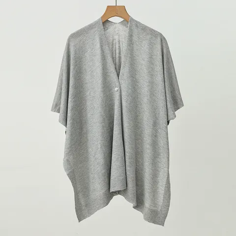 Women Thin Ice Silk Knit Shawl Cardigan Lightweight Sun Protection V Neck Single Button Split Side Top For Summer