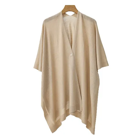 Women Thin Ice Silk Knit Shawl Cardigan Lightweight Sun Protection V Neck Single Button Split Side Top For Summer
