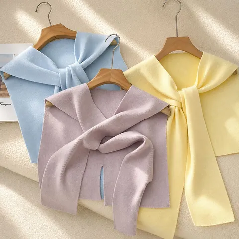 Chal de Punto de Acrílico para Mujer Multifuncional Color Sólido Bufanda con Nudo en el Hombro para Primavera Otoño