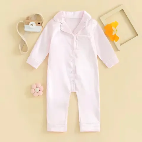 Infant Baby Romper Newborn Long Sleeve Jumpsuit Satin Solid Color Sleepwear Baby Clothes For Boys And Girls