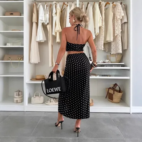 Women Polka Dot Print Tube Top And Bodycon Maxi Skirt Set Sexy Backless Sleeveless European Summer Fashion Outfits