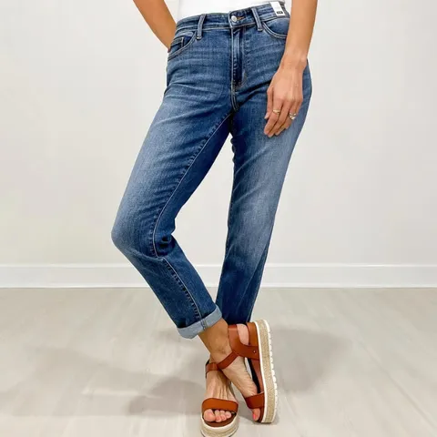 Damen Mittlere Taille Slim Fit Bleistifthose Casual Wasöchte Denim Lange Hose Knopfleiste Stretch Hose Für Den Alltag