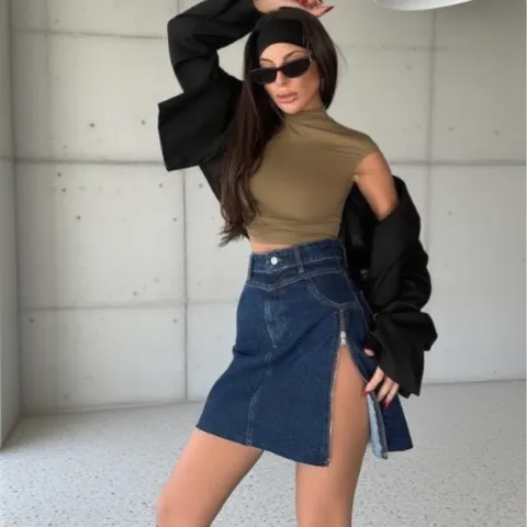 Women's High Waist Irregular Denim Skirt Casual Zipper Short Skirts European Style Fashion Apparel Ladies Bottoms