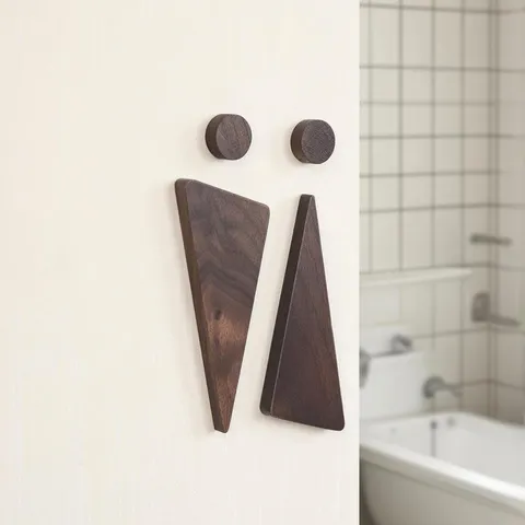 Kreatives Massivholz Badezimmer Schild Modern Minimalistisch Dreieck Geometrisches Toilettenschild Türplakette Für Büro Haus Wanddekoration