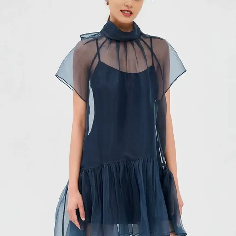 Women's Summer High Neck Chiffon Short Dress Elegant Solid Color Patchwork Sleeveless Mini Dress Party Chic Female Apparel