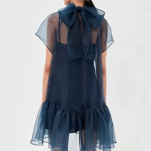 Women's Summer High Neck Chiffon Short Dress Elegant Solid Color Patchwork Sleeveless Mini Dress Party Chic Female Apparel