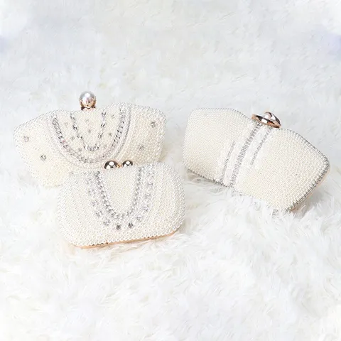 Women's Beaded Evening Bag Pearl Clutch Purse Elegant Wedding Banquet Handbag Faux Pearl Rhinestone Shoulder Bag