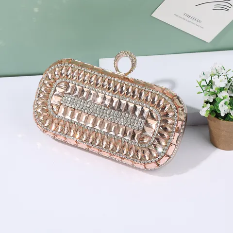 Women's Luxury Rhinestone Evening Bag Vintage Metallic Frame Clutch Purse Elegant Banquet Wedding Handbag