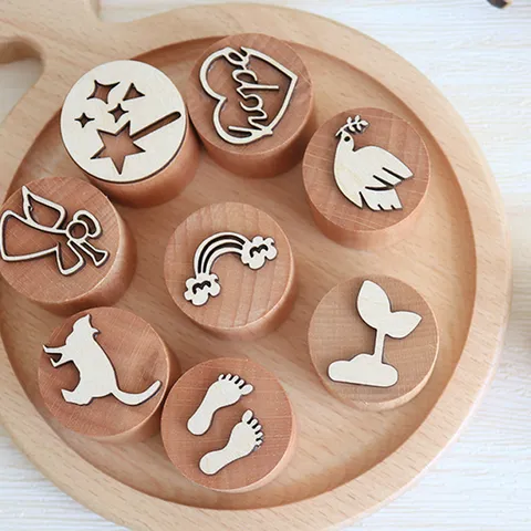 Holz Knete Stempel Für Kinder Buchenholz Tier Pflanze Muster DIY Ton Bildhauerei Werkzeug Pädagogisches Kunsthandwerk Spielzeug