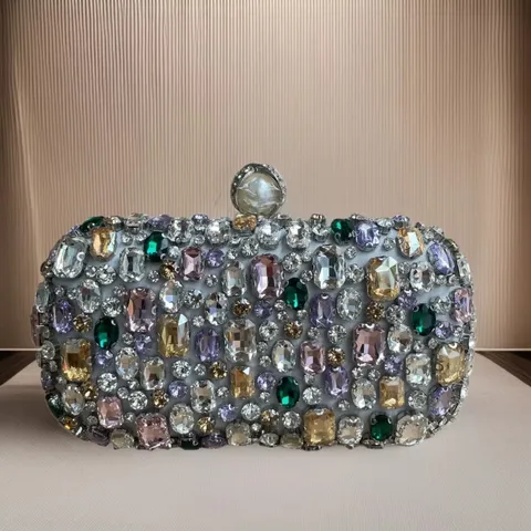 Damen Abendtasche Luxus Oval Clutch Handtasche Handgemachte Bunte Glas Strass Kristall Perlen Abschlussball Party Tasche