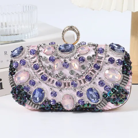 Luxury Rhinestone Evening Bag Handcrafted Beaded Clutch Purse Vintage Designer Style Women Shoulder Crossbody Bag For Banquet Party