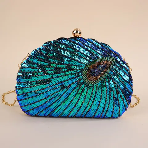 Vintage Peacock Beaded Evening Bag Sequins Clutch Handbag Handcrafted Elegant Party Banquet Purse For Women