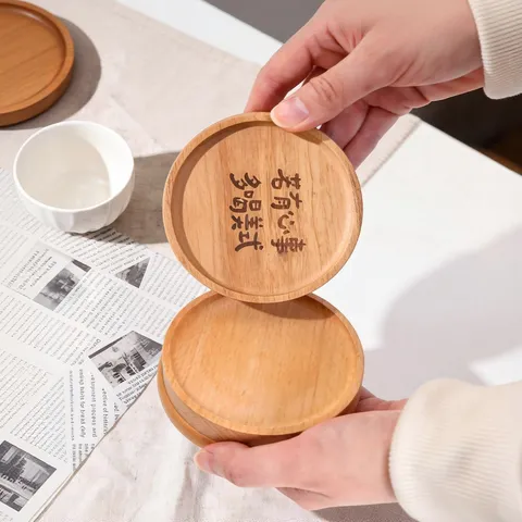 Kreativer Japanischer Untersetzer aus Buchenholz Rund Hitzebeständige Tischmatte Für Kaffeetasse Desktop Dekoration